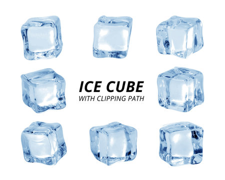 Ice cube isolated on white background. A piece of ice in block shape. ( Clipping path )