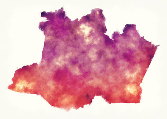 Amazonas federative unit watercolor map of Brazil in front of a white background