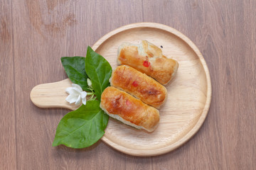 tao sor cake or moon cake in Phuket Thailand on wooden plate