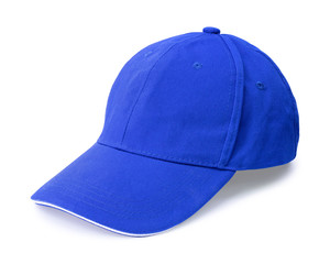 Blue cap isolated on white background. Template of baseball cap in side view. ( Clipping path )