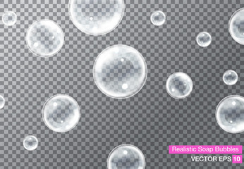 Realistic soap bubbles with rainbow reflection set isolated vector illustration