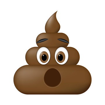 Shit icon, surprise faces, poop emoticon isolated on white background.