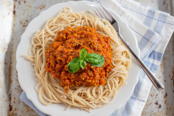 Spaghetti mit Kürbis Bolognese 