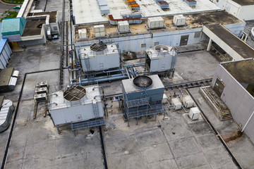 Top view of cooling tower on roof top building