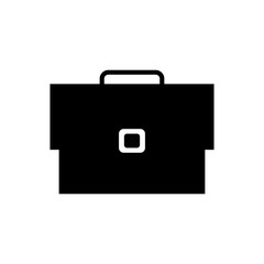 Solid icon vector of business bag in black and white on white background.