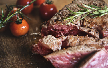 Medium rare piece of steak food photography recipe idea