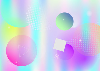 Holographic simple memphis vector background. Gradient unicorn horizontal color overlay. Minimal corporate identity geometric holograph pattern. Chaotic trendy bauhaus funky falling memphis layout.