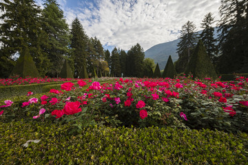 Vizille, Isere, France, September 30 2018: Garden of the Chateau de Vizille is a castle in the French town of Vizille
