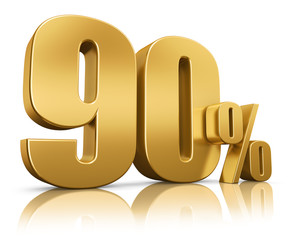 3d render illustration. Golden ninety percent on a white background.
