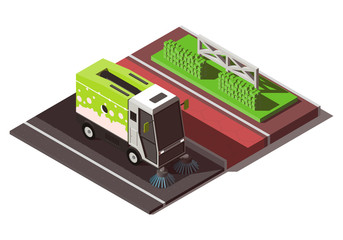 Isometric street sweeper machine