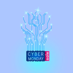 Print Cyber Monday chip blue background vector