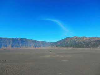 Landscape of mountain and fog around bromo mountain with sunrise part of the Tengger massif, in East Java, Indonesia