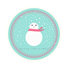 circular frame Christmas snowman card in soft blue shades