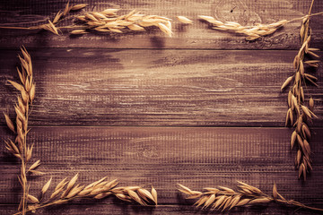 ears of oat on wood