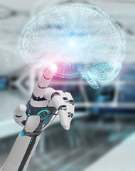 White man humanoid creating artificial intelligence 3D rendering