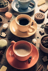 cup of coffee, tea and cacao