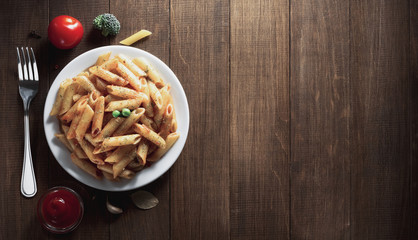 ready pasta on wood