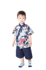 Close up portriat Asian baby boy toddler wear Japanese costume tradition