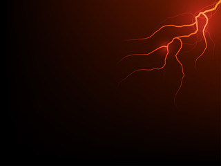 Thunder storm vector realistic lightnings thunderbolt in red or orange tone on black background, Magic and bright lighting effects, Electricity lighting effects.