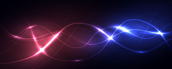 Colored dynamic waves on a dark background.Geometric abstract background with lines . Vector illustration