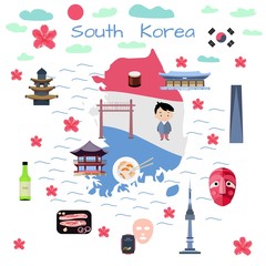 South Korea map in flat style.