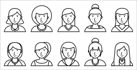 Set of women outline icons on white background
