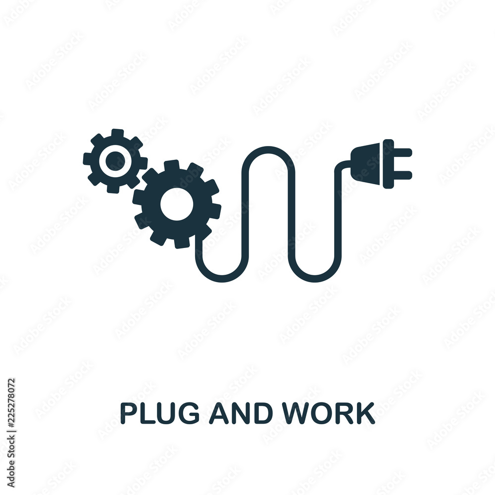 Poster plug and work icon. monochrome style design from industry 4.0 icon collection. ui and ux. pixel perf
