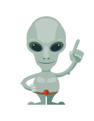 Obraz na płótnie Canvas alien ufo character. funny and scary space cartoon green alien monster mascot pointing hand top