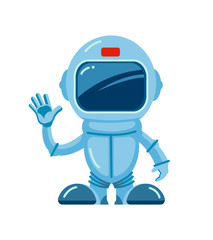 spaceman pointing. hello cartoon astronaut in blue space suit pointing hand top cosmos astrophysics solar