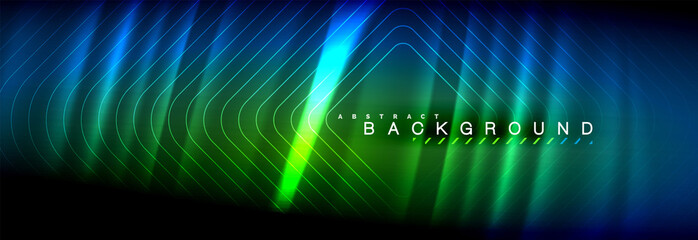 Naklejka premium Neon glowing fluid wave lines, magic energy space light concept, abstract background wallpaper design