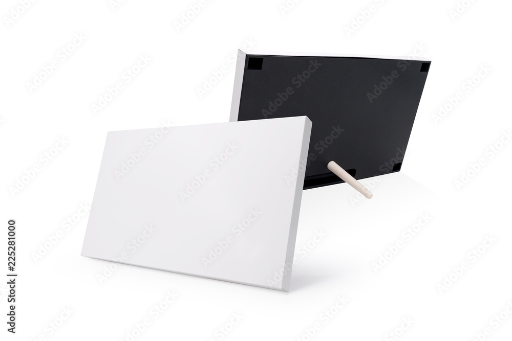 Leinwandbilder white photo frame and stand on isolated background. blank picture border for your design. ( clipping