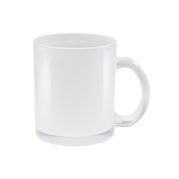 Transparent mug on isolated background with clipping path. Clear drink cup for your design.