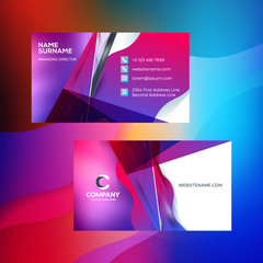 Double-sided horizontal business card template with abstract background. Vivid gradients. Vector mockup illustration. Stationery design