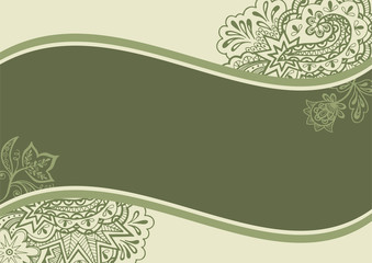 Background with Abstract Floral Outline Calligraphic Pattern, Symbolic Flowers and Leafs. Vector