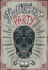 Naklejka premium Halloween party poster with hand drawn skull
