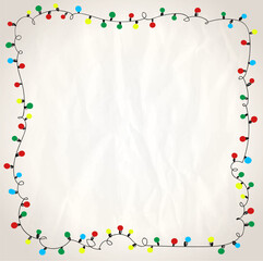 Simple frame with garland lights against paper background