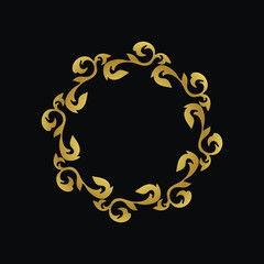 Vintage style empty gold frame on black backdrop. Template for invitation, anniversary, greeting card.