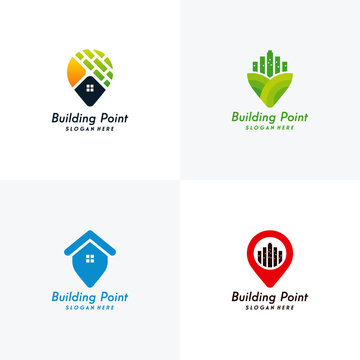 Set of Building Point logo designs concept vector, House Point logo template