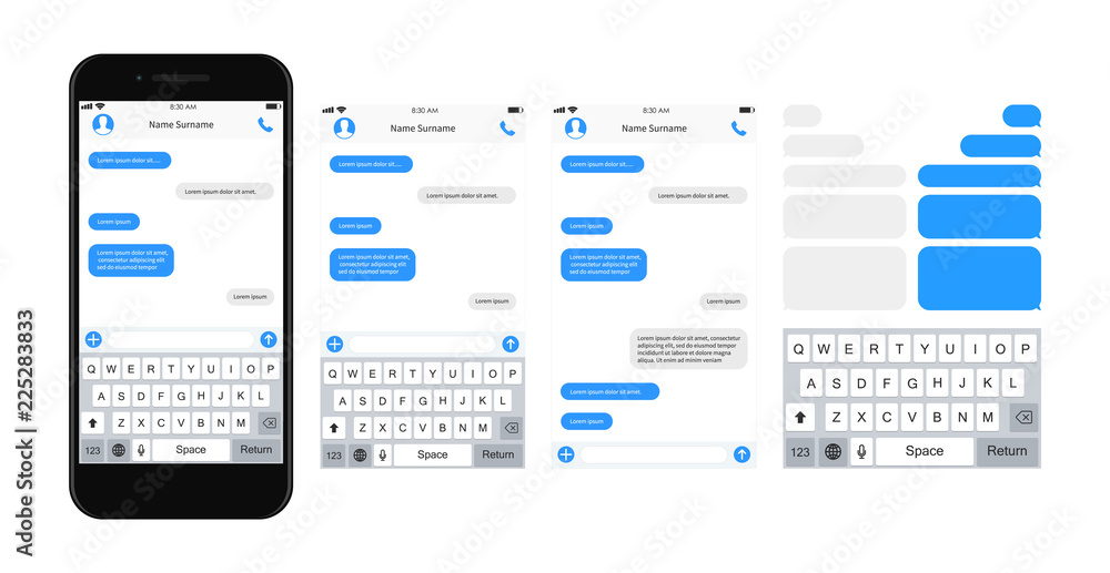 Fototapete smartphone chatting sms template bubbles. sms chat composer. place your own text to the message. pho