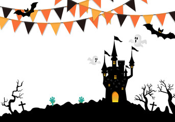 ハロウィン　墓地　お化け屋敷　背景