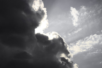 Dark clouds. Dramatic sky background.