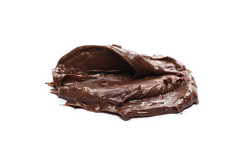 Cream chocolate with hazelnut chunks isolated on white background