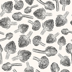 Vector seamless pattern. Pen style drawn artichoke. Vector sketch illustration.