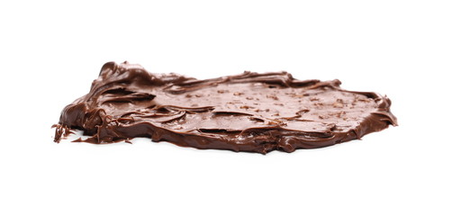 Cream chocolate with hazelnut chunks isolated on white background
