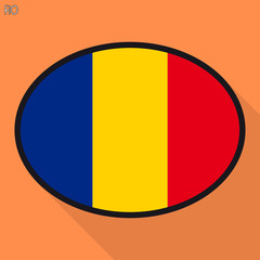 Fototapeta premium Romania flag speech bubble, social media communication sign, flat business oval icon.