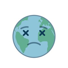 Dead world globe isolated emoticon. Deceased blue planet emoji. Social communication and weather widget. Undead face showing facial emotion. Corpse earth icon. Weather forecast vector element