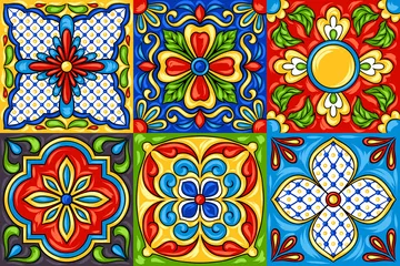 Washable wall murals Moroccan Tiles Mexican talavera ceramic tile pattern.