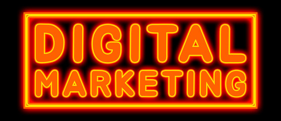 Digital Marketing - glowing text on black background