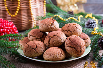 Homemade christmas chocolate cookies with cracks