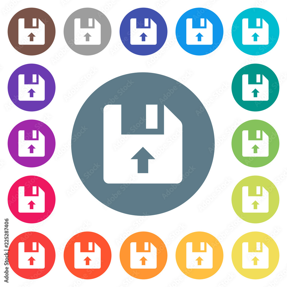 Poster move up file flat white icons on round color backgrounds